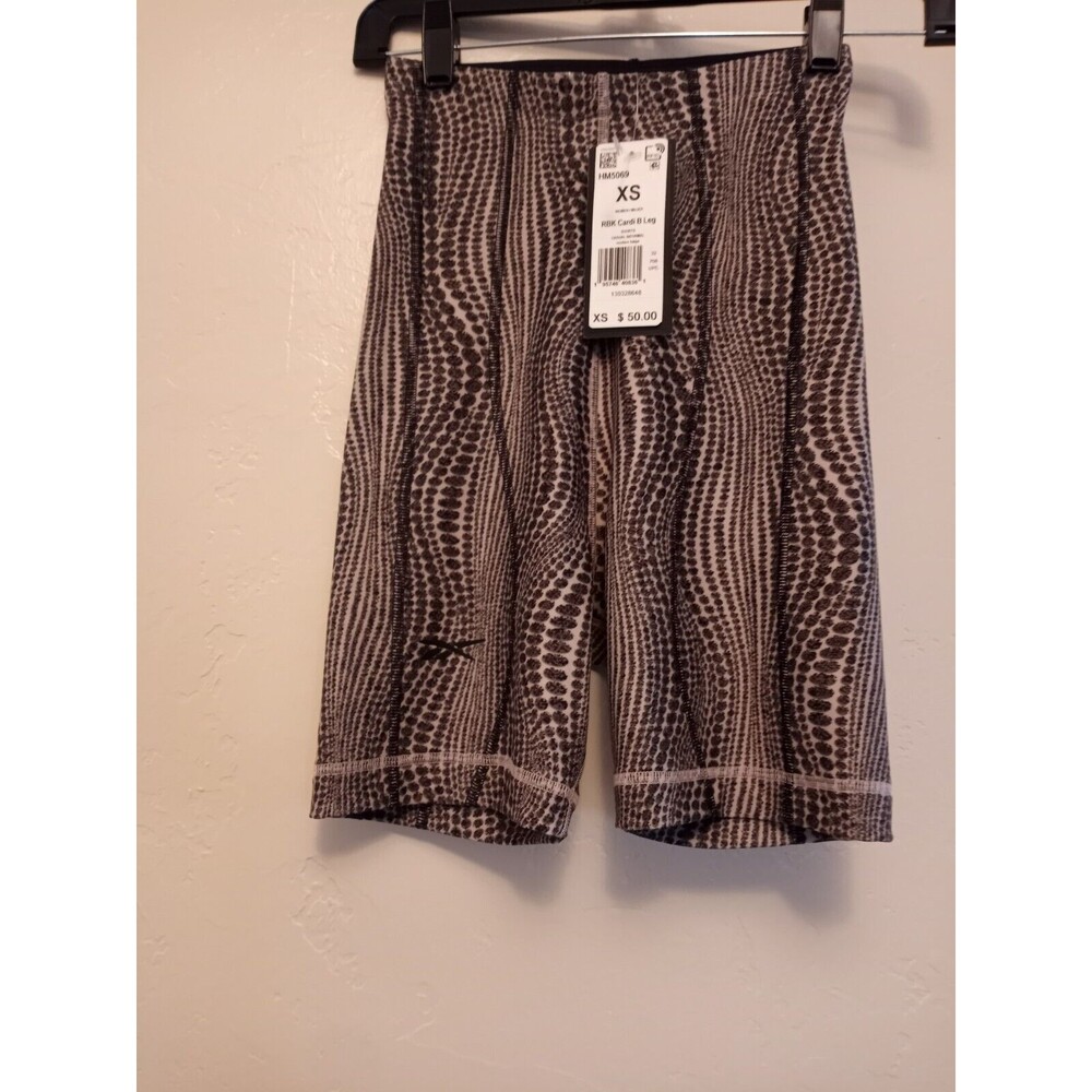NEW NWT Cardi B x Reebok High-Waisted Legging Shorts Green Print Size XS.